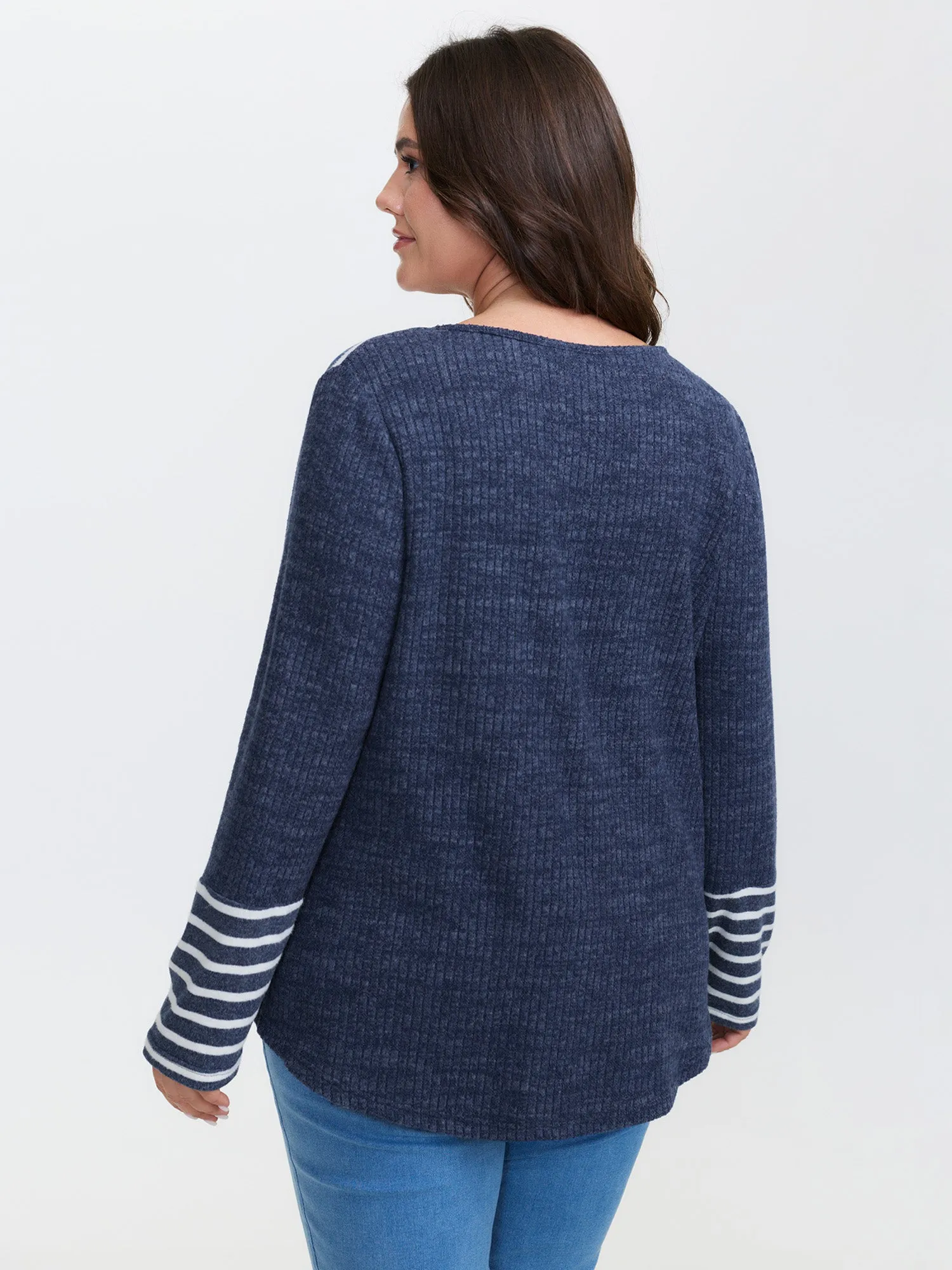 Ribbed Stripe Button Placket T-Shirt sold by Bloomchic product image thumbnail 4