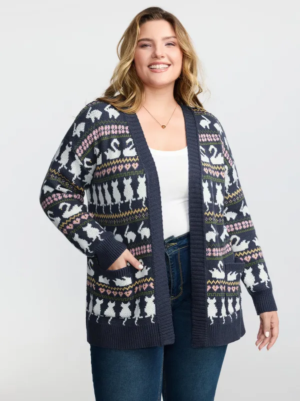 Animal Jacquard Pattern Pockets Knit Cardigan sold by Bloomchic