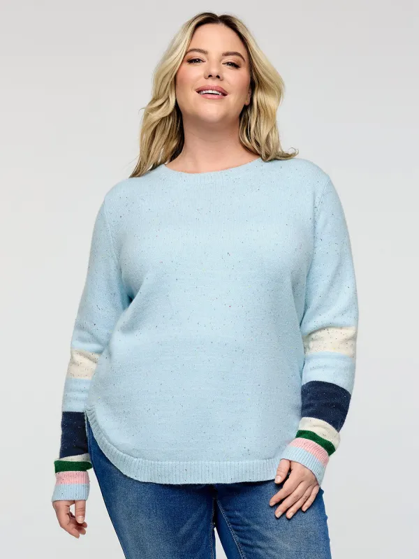 Textured Color Stripe Curvy Hem Pullover sold by Bloomchic