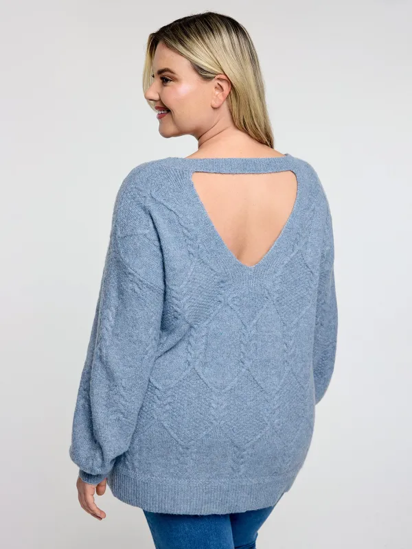 Supersoft Textured Backless Ribbed Hem Pullover sold by Bloomchic