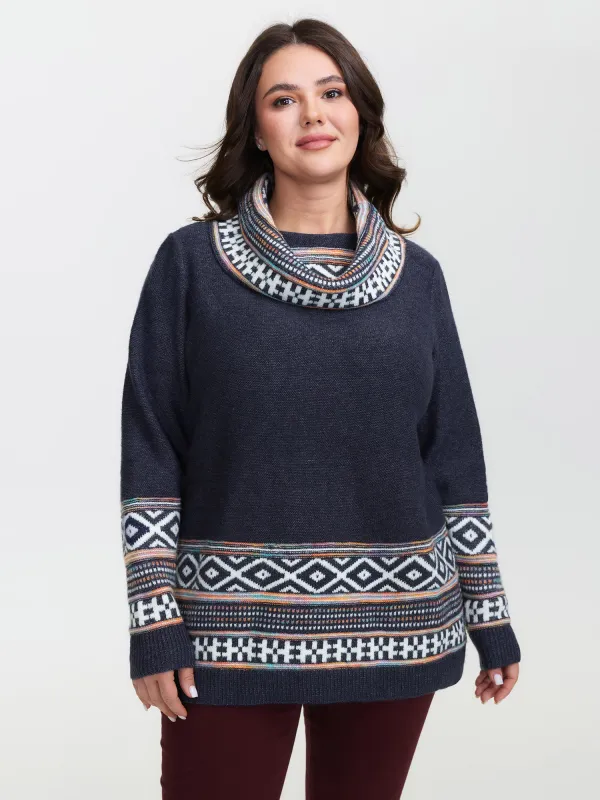 Boho Pattern Color Contrast Turtleneck Pullover sold by Bloomchic