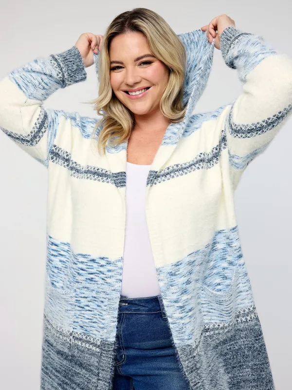 Colorblock Hooded Textured Knit Cardigan sold by Bloomchic