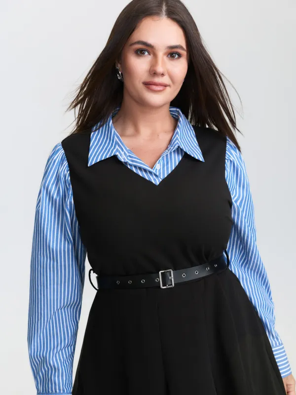 2-in-1 Color Contrast Belted Midi Dress sold by Bloomchic