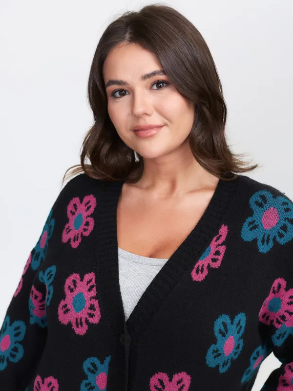 Supersoft Colorful Floral Drop Shoulder Knit Cardigan sold by Bloomchic