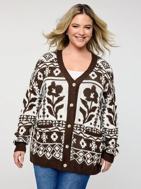 Floral Pattern Pockets Button Knit Cardigan sold by Bloomchic