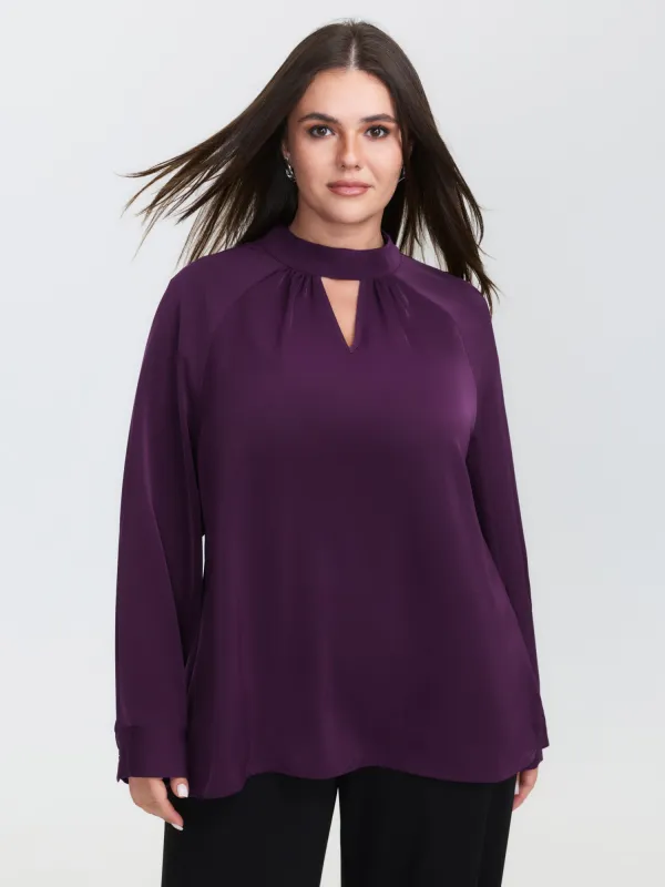 Cut-Out Neckline Pleated Blouse sold by Bloomchic