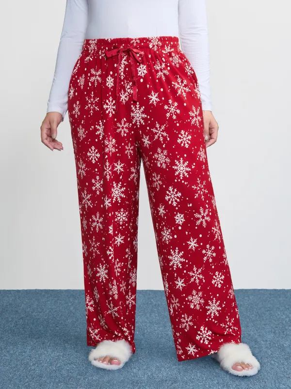 Snowflake Pattern Drawstring Waist Lounge Bottoms sold by Bloomchic