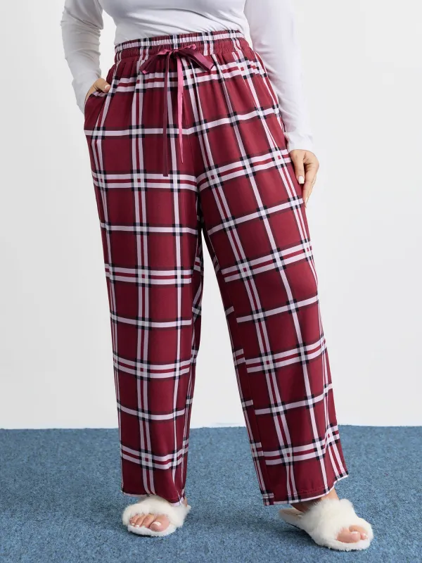 Plaid Drawstring Wide Waistband Lounge Bottoms sold by Bloomchic