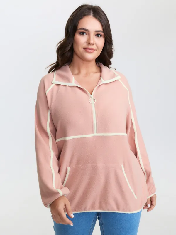 Color Contrast Fluffy Half Zip Sweatshirt sold by Bloomchic
