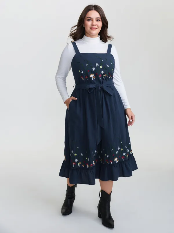 Cotton Garden Embroidery Belted Waist Midi Dress sold by Bloomchic
