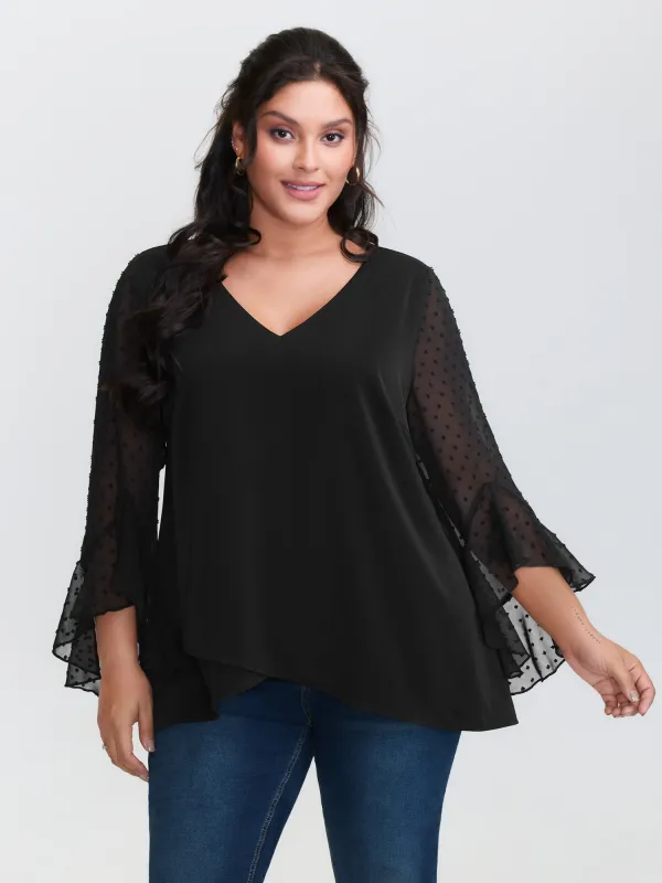 Sheer Polka Dots Sleeve Knit Top sold by Bloomchic