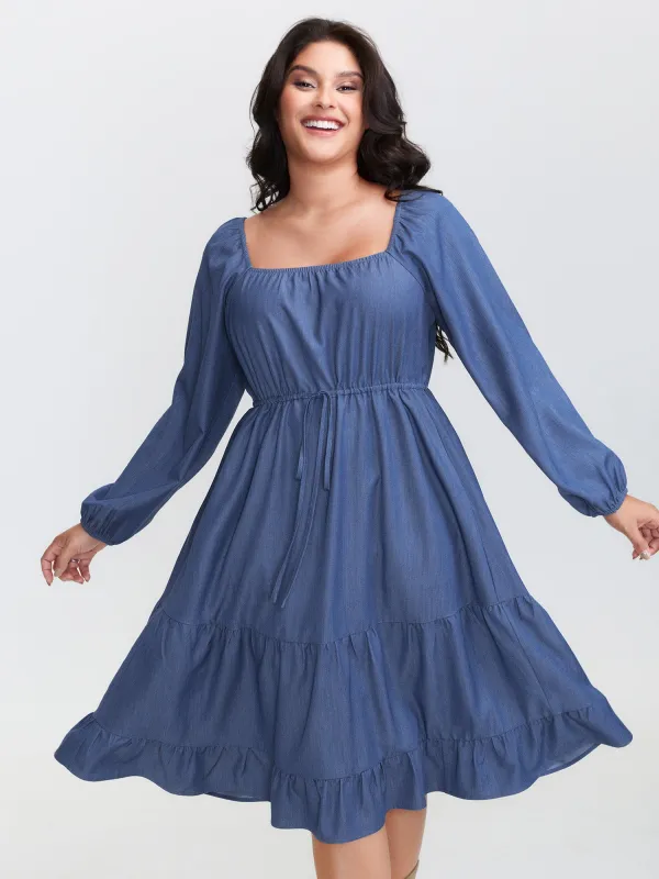 Denim-Like Cinched-Waist Pockets Midi Dress sold by Bloomchic