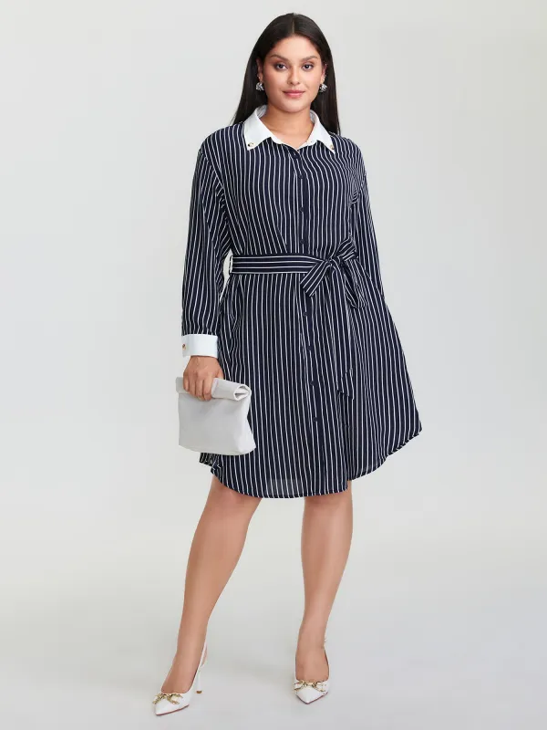 Stripe Print Belted Metal Detail Midi Dress sold by Bloomchic