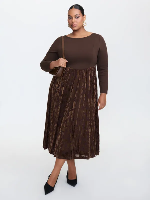 Velvety Feel Spliced Round Neck Midi Dress sold by Bloomchic