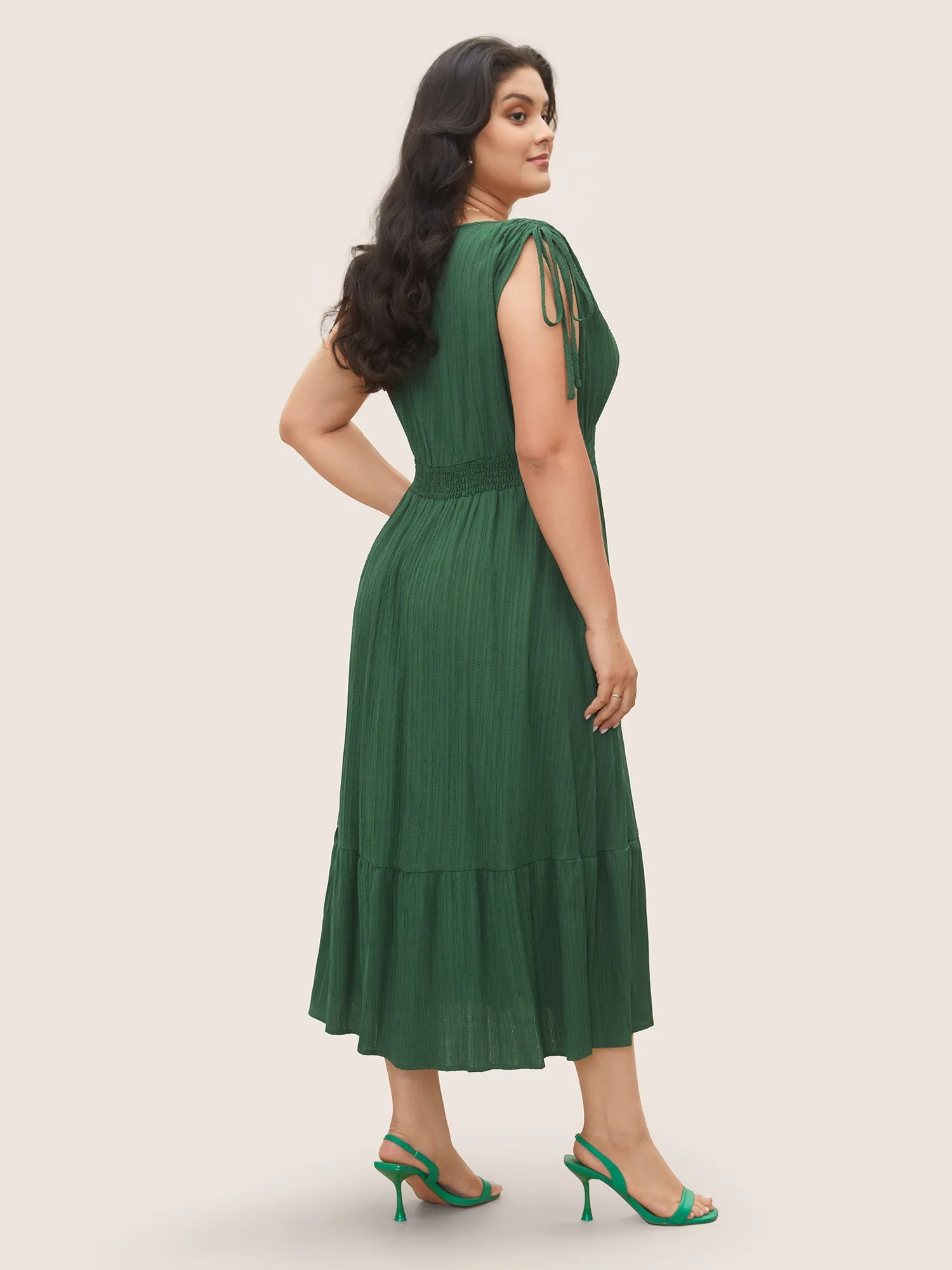 Solid Texture Shirred Drawstring sleeve Dress sold by Bloomchic product image thumbnail 2