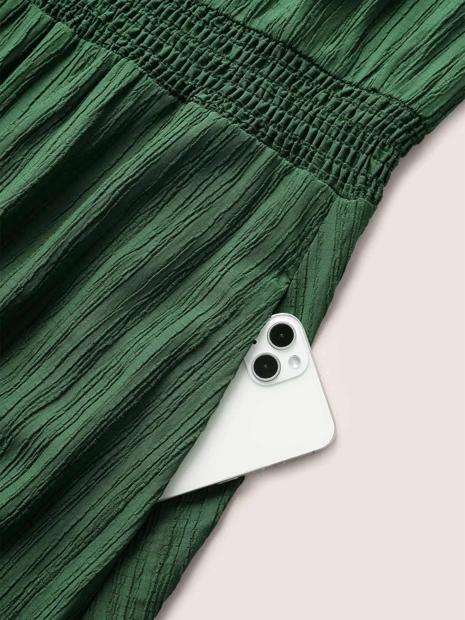 Solid Texture Shirred Drawstring sleeve Dress sold by Bloomchic product image thumbnail 5