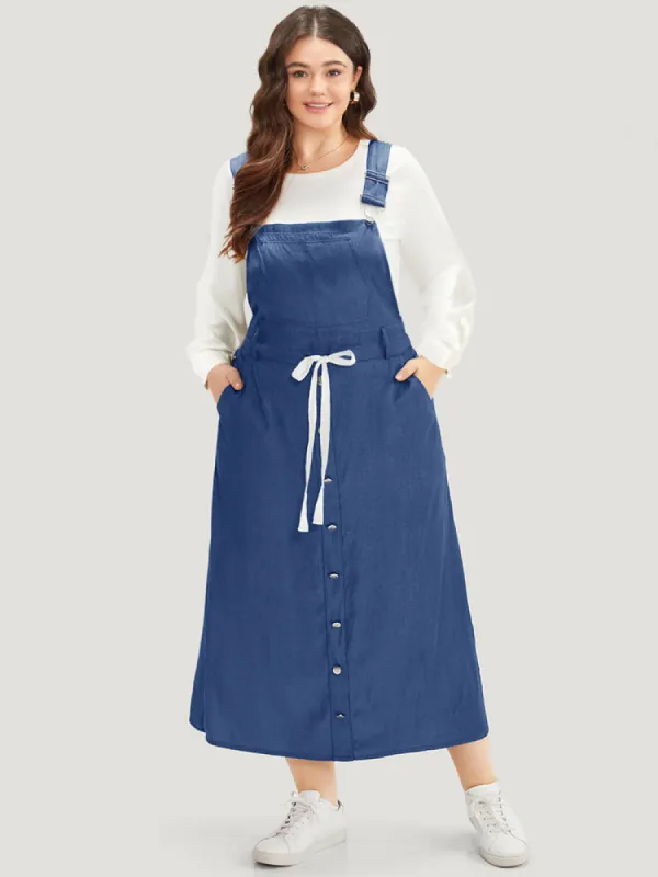 Contrast Drawstring Ties Button Detail Cami Dress sold by Bloomchic