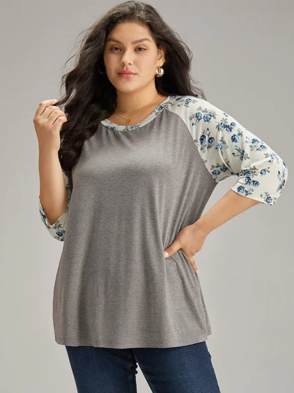 Ditsy Floral Patchwork Contrast T-shirt sold by Bloomchic