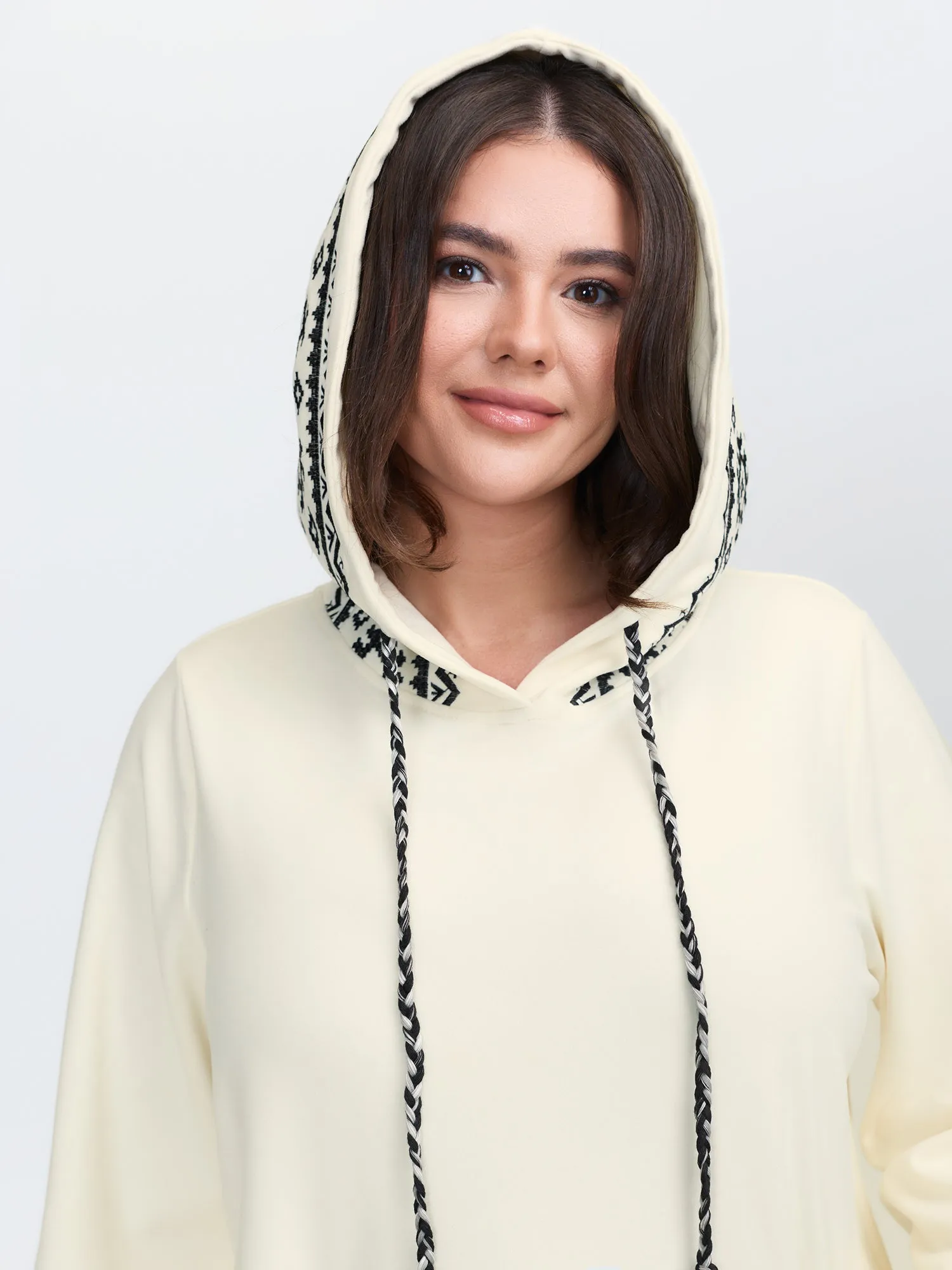 Velvety Geometric Embroidery Hoodie sold by Bloomchic