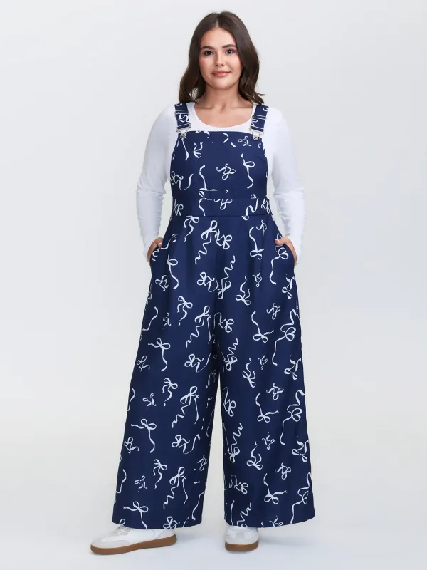 Bow-Tie Print Adjustable Overall Straps Jumpsuit sold by Bloomchic