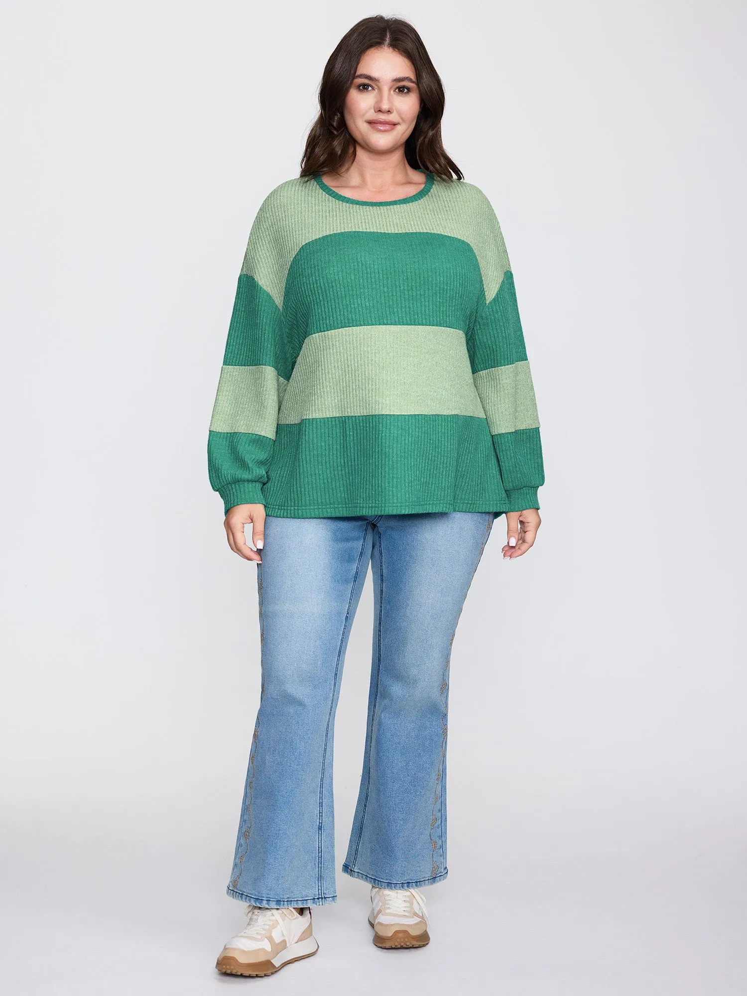 Colorful Stripe Ribbed Drop Shoulder Sweatshirt sold by Bloomchic product image thumbnail 3