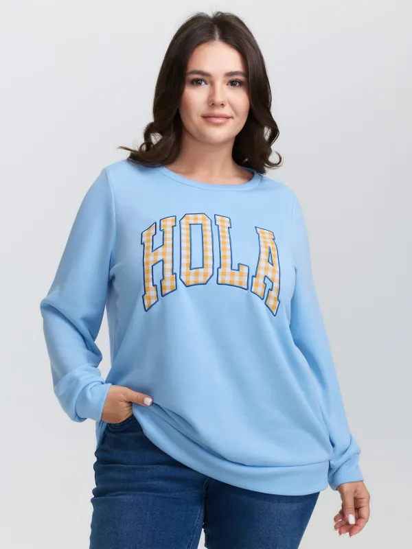 Hola Applique Embroidery Color Contrast Sweatshirt sold by Bloomchic