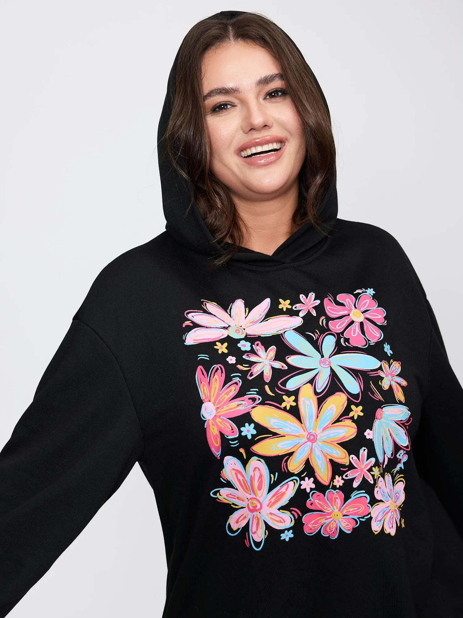 Colorful Floral Print Hoodie Sweatshirt sold by Bloomchic product image thumbnail 2