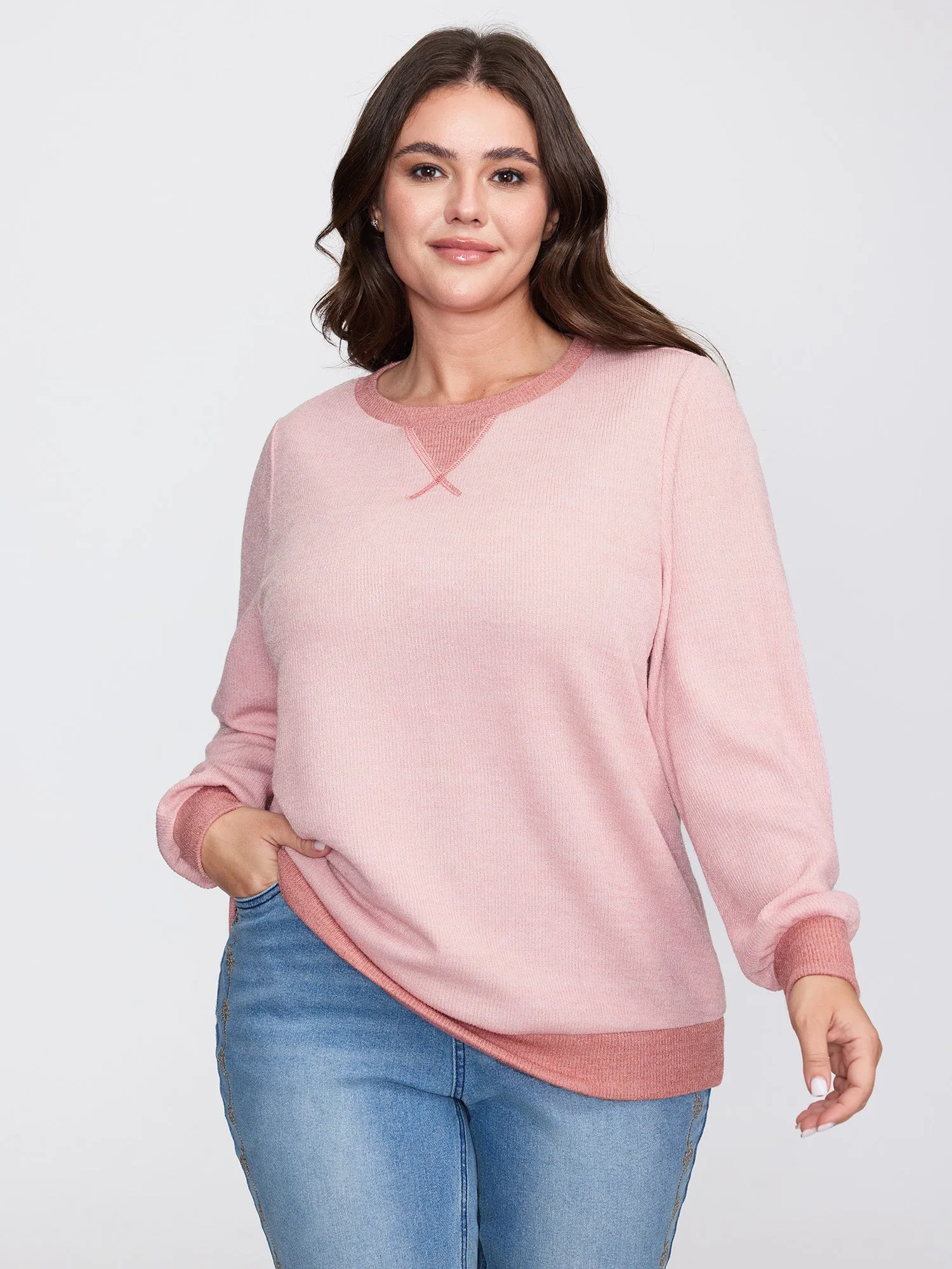 Textured Stretchy Color Contrast Sweatshirt sold by Bloomchic