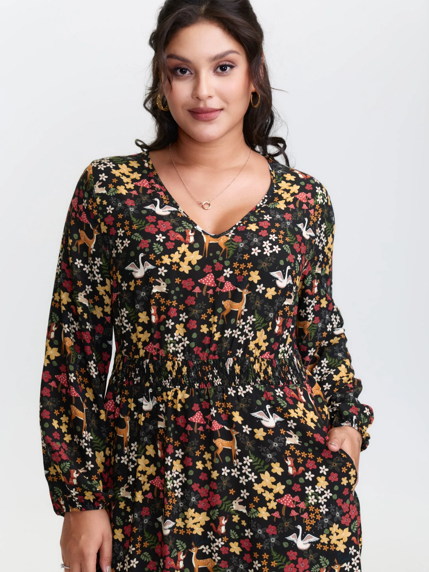 Floral Garden Print Cinched-Waist Midi Dress sold by Bloomchic product image thumbnail 2