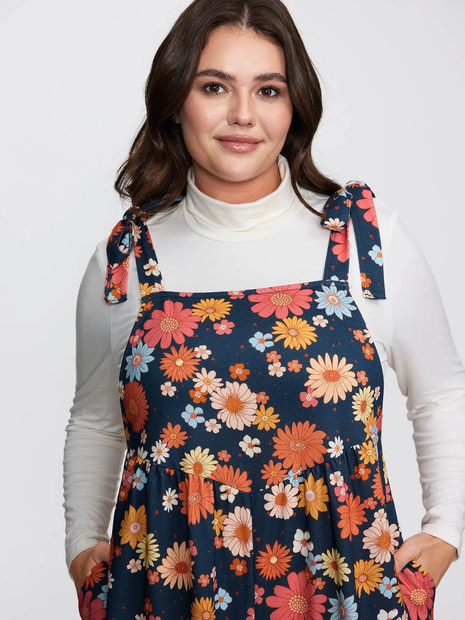 Floral Print Adjustable Shoulder-Tie Pockets Jumpsuit sold by Bloomchic product image thumbnail 2