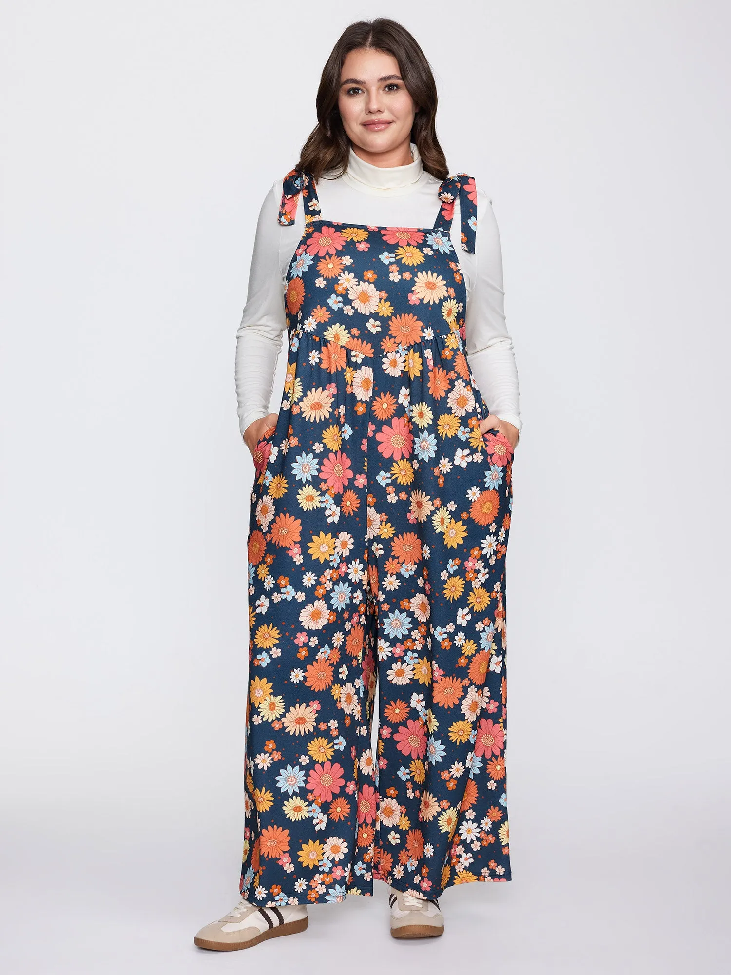 Floral Print Adjustable Shoulder-Tie Pockets Jumpsuit sold by Bloomchic product image thumbnail 3