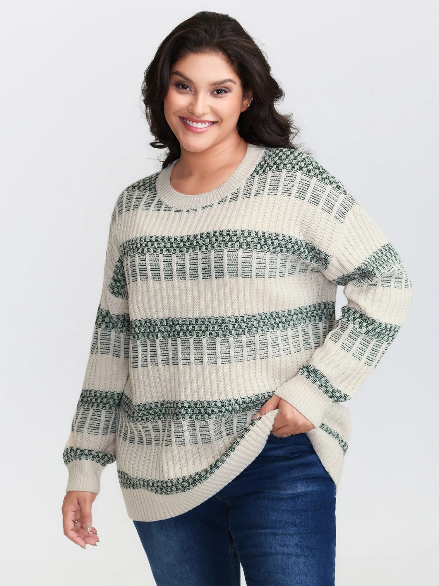 Color Stripes Textured Round Neck Pullover sold by Bloomchic product image thumbnail 2