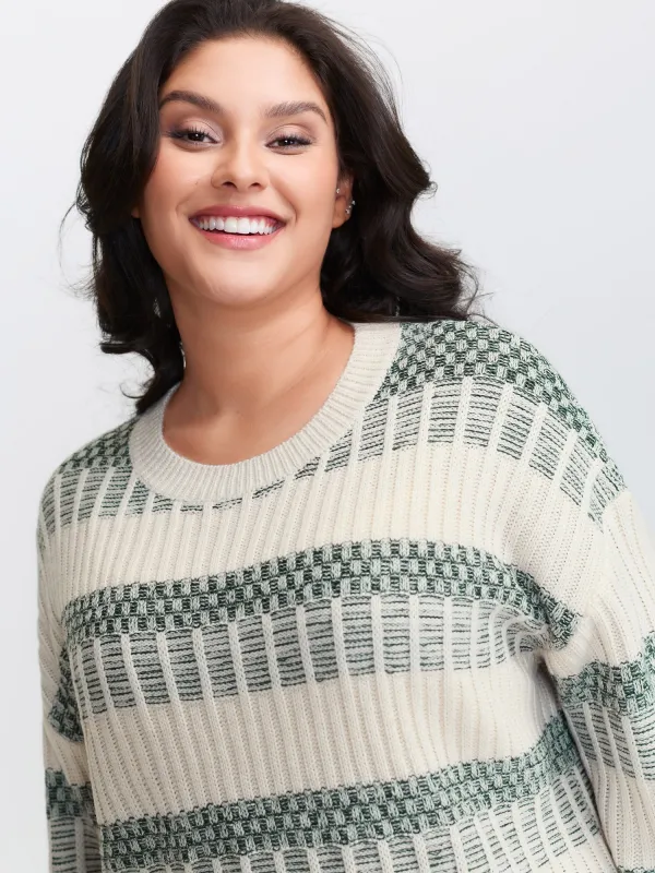Color Stripes Textured Round Neck Pullover sold by Bloomchic