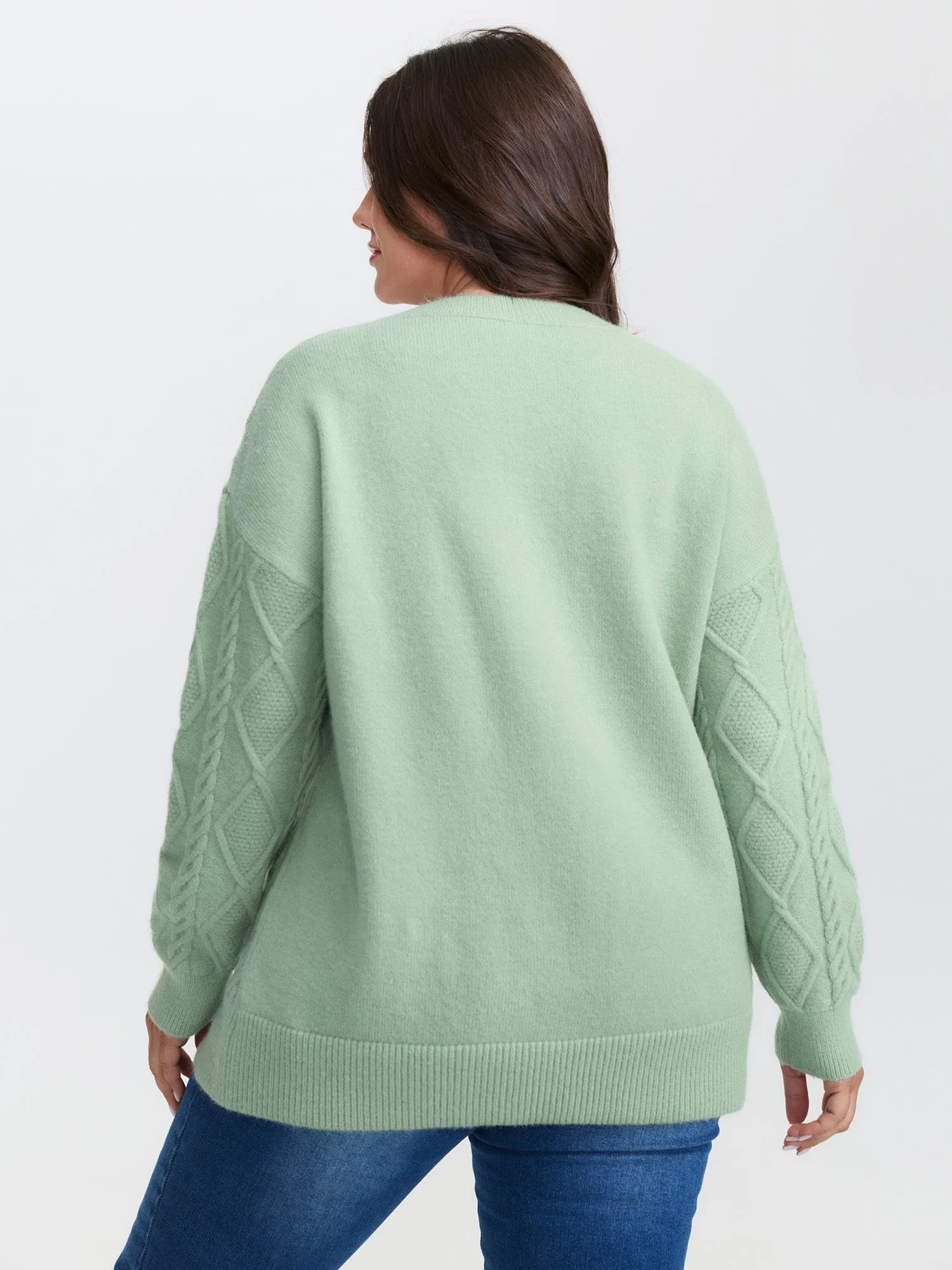Cableknit Round Neck Ribbed Hem Pullover sold by Bloomchic product image thumbnail 5