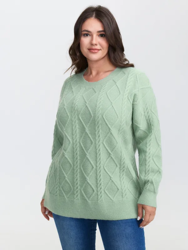 Cableknit Round Neck Ribbed Hem Pullover sold by Bloomchic