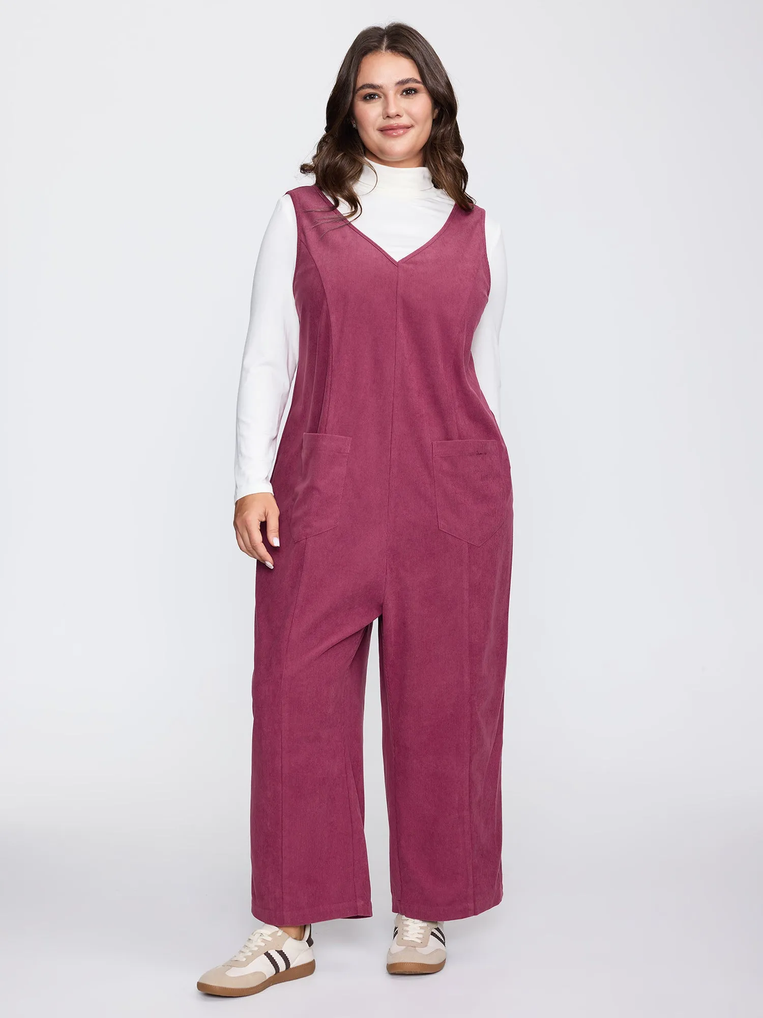 Textured V-Neck Sleeveless Jumpsuit sold by Bloomchic