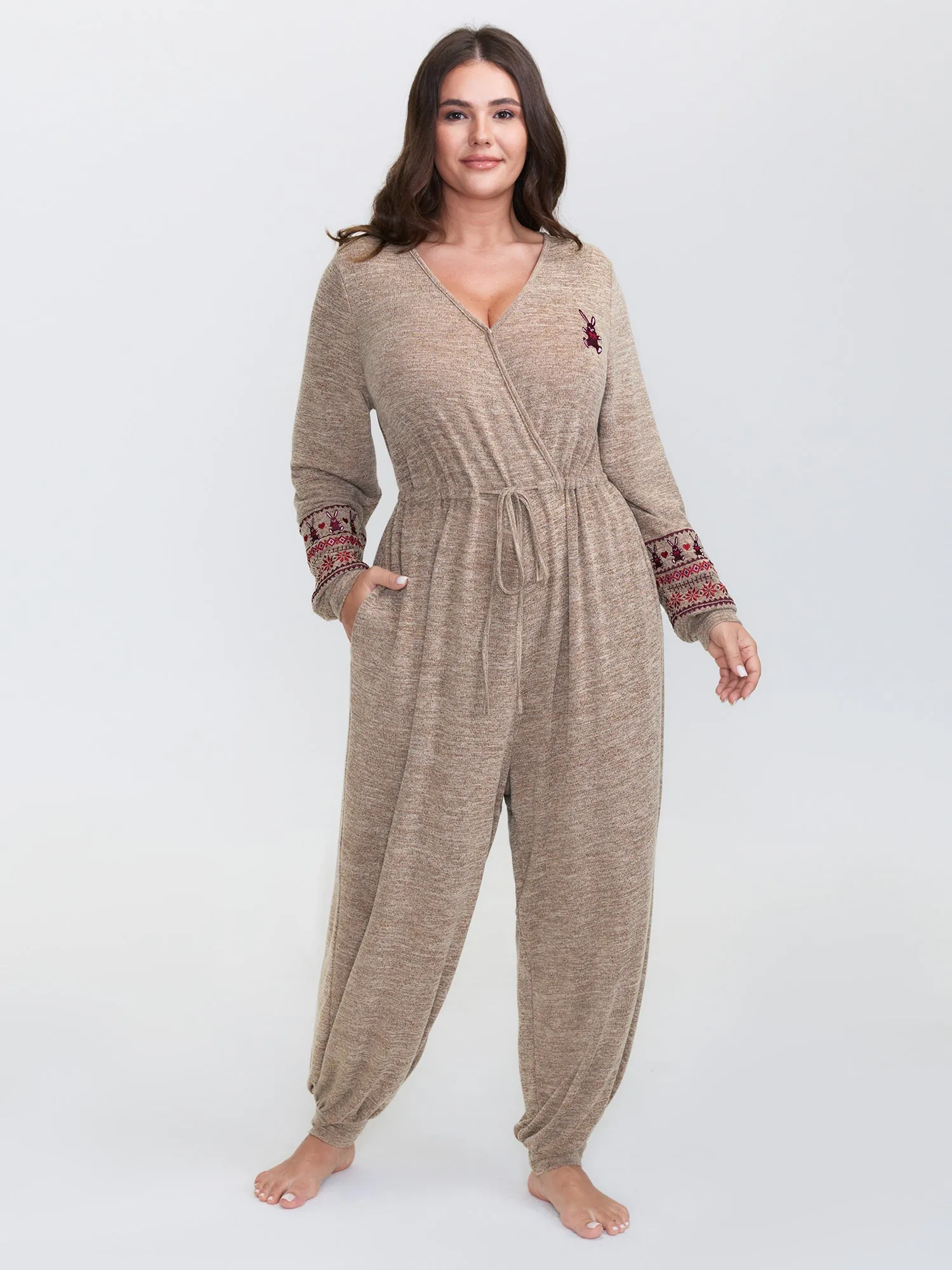 Stretchy Embroidery Pockets Drawstring Lounge Jumpsuit sold by Bloomchic product image thumbnail 3