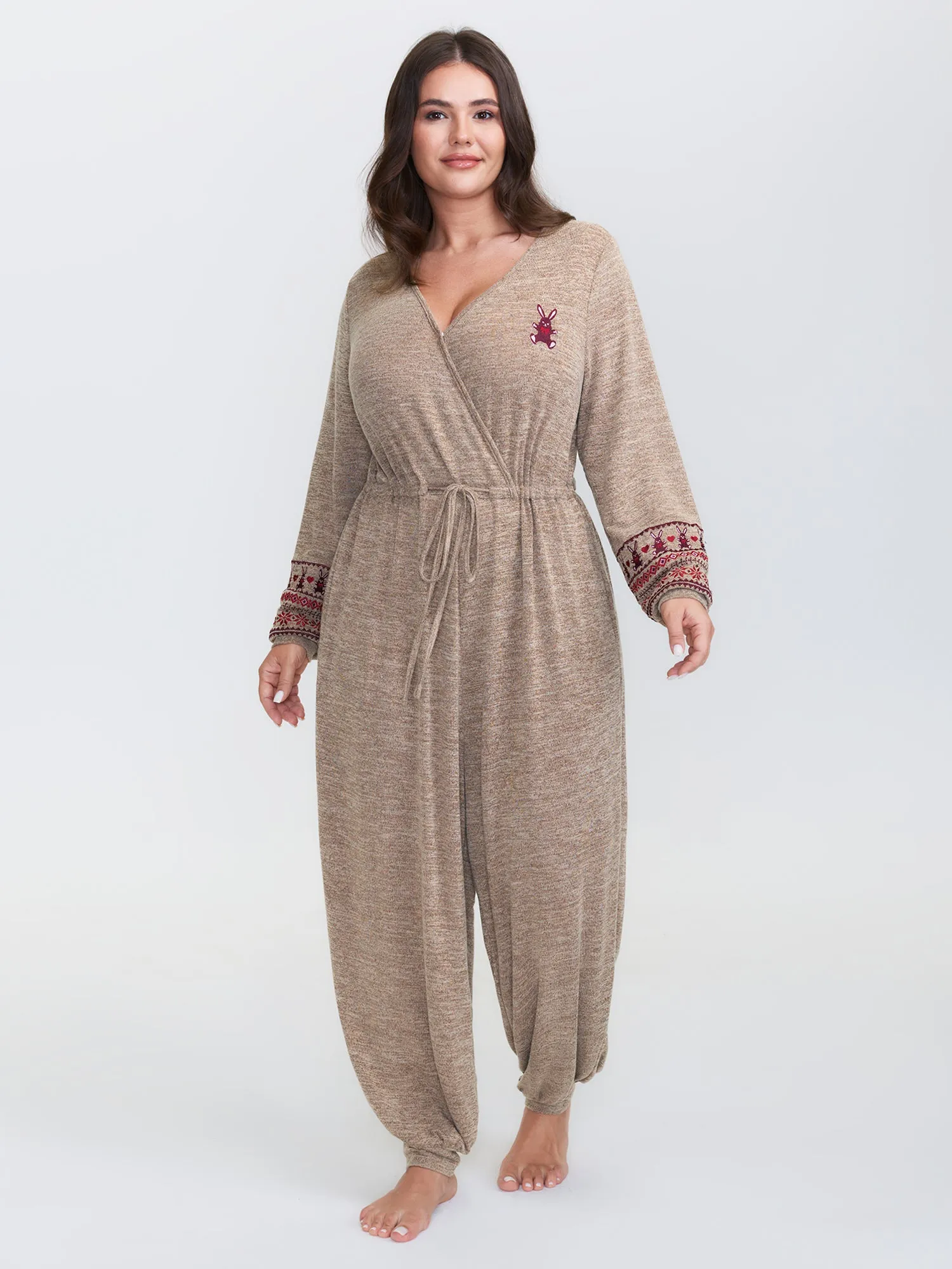 Stretchy Embroidery Pockets Drawstring Lounge Jumpsuit sold by Bloomchic