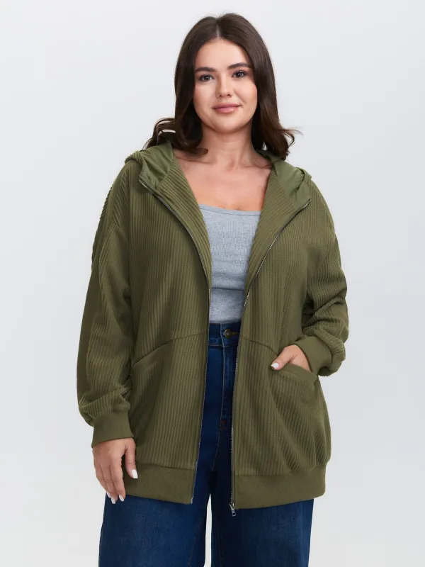 Ribbed Texture Pockets Hooded Coat sold by Bloomchic