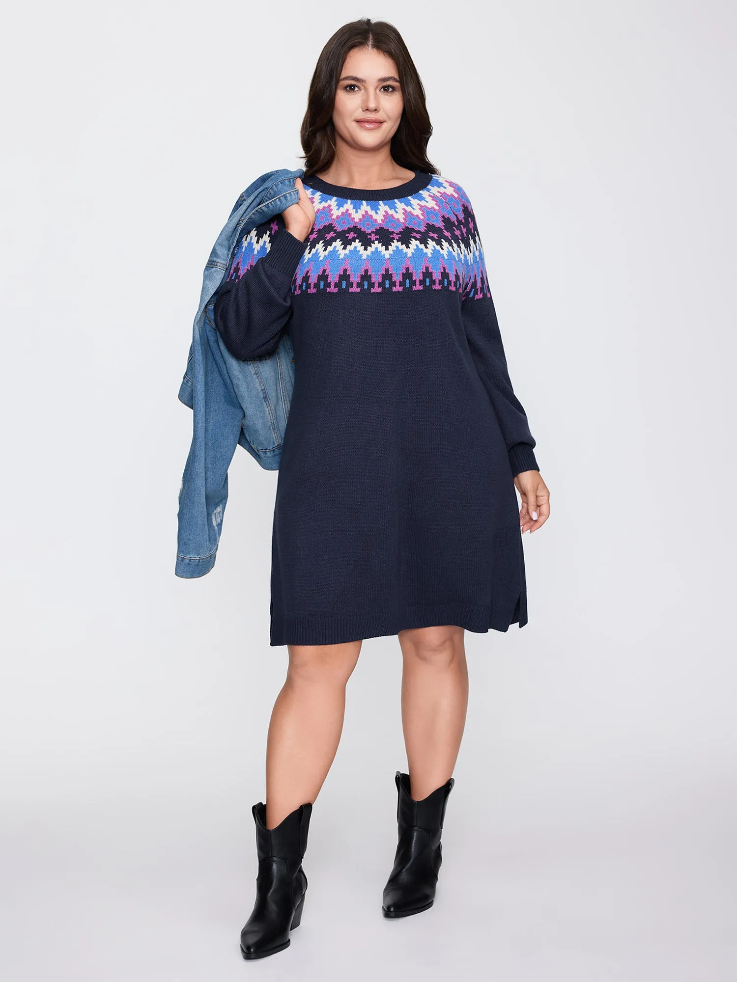 Fair-Isle Pattern Round Neck Sweater Dress sold by Bloomchic product image thumbnail 3