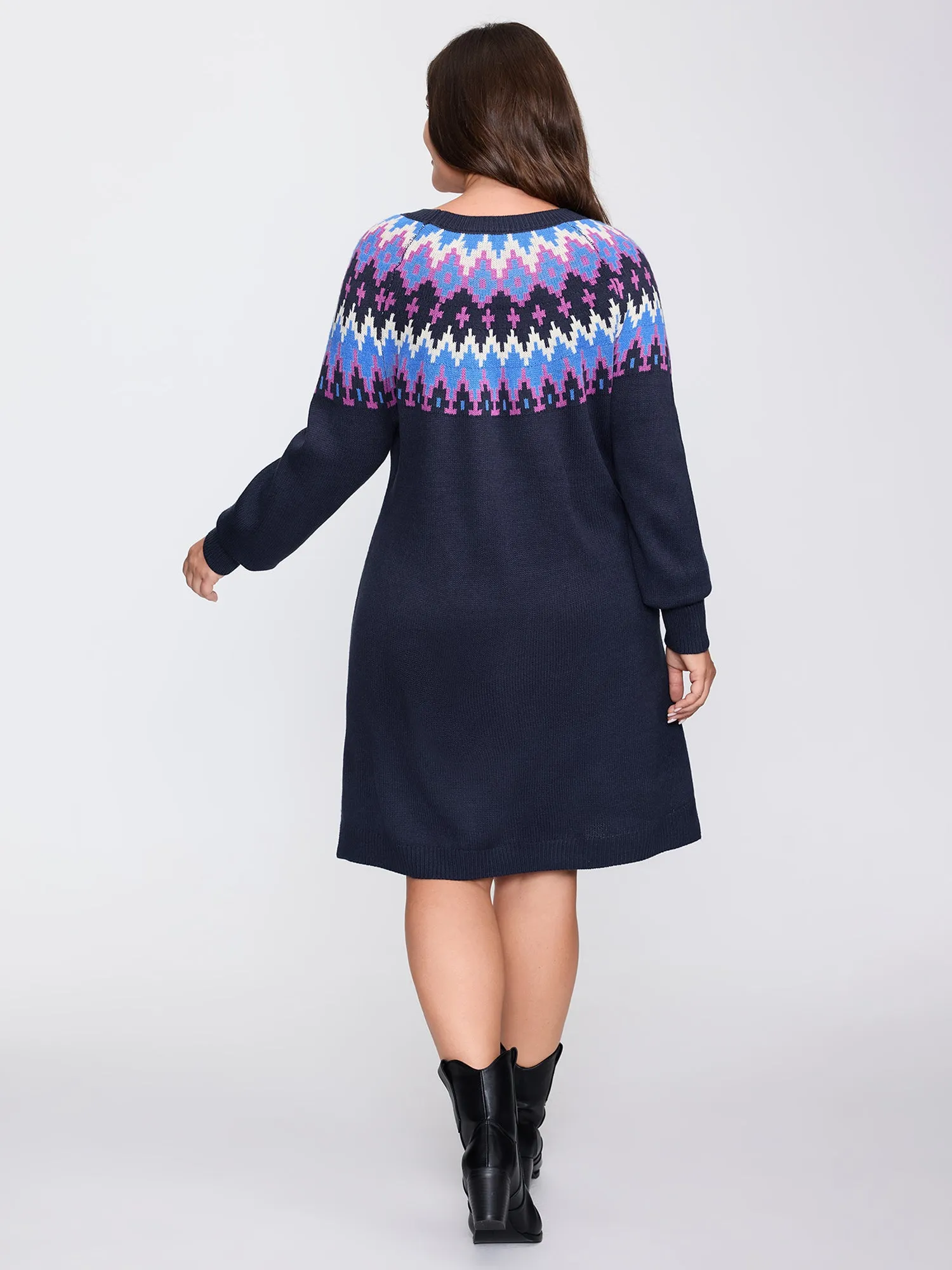 Fair-Isle Pattern Round Neck Sweater Dress sold by Bloomchic product image thumbnail 4