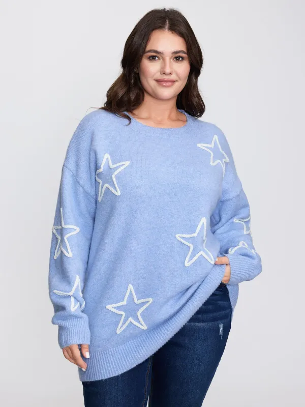 Star Pattern Coil Rope Embroidery Pullover sold by Bloomchic
