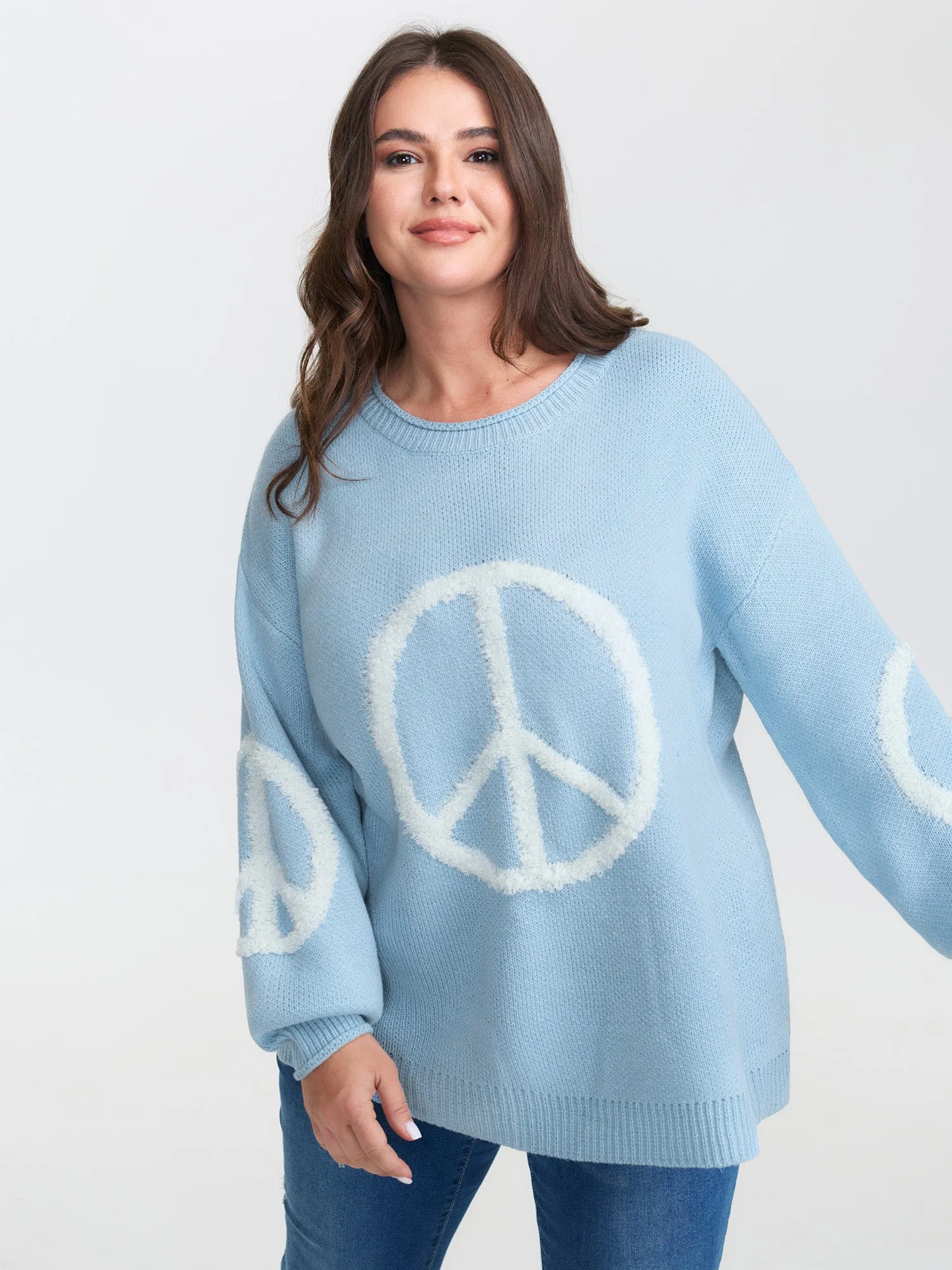 Geometric Pattern Textured Ribbed Hem Pullover sold by Bloomchic