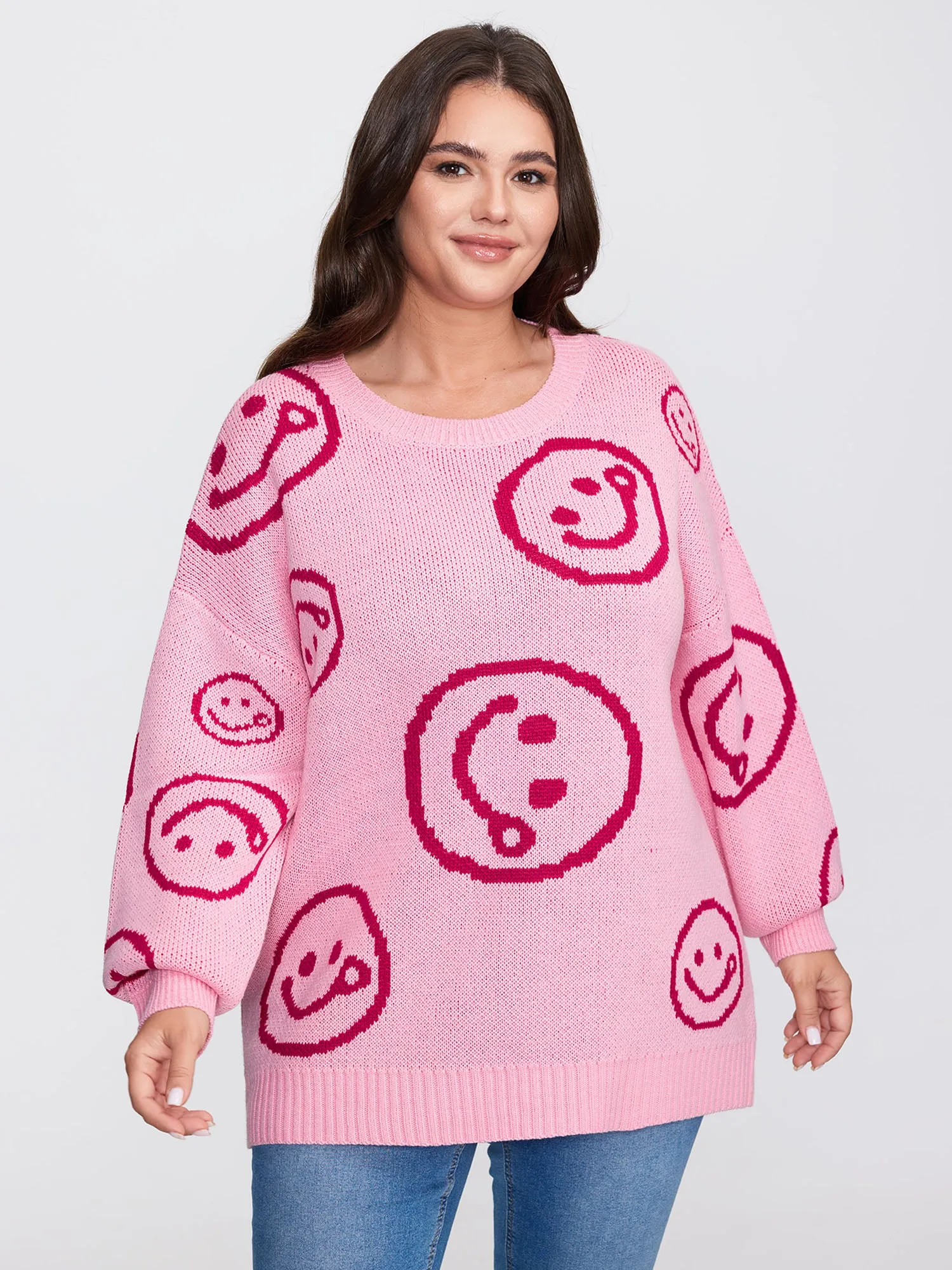 Smiley Pattern Jacquard Pullover sold by Bloomchic