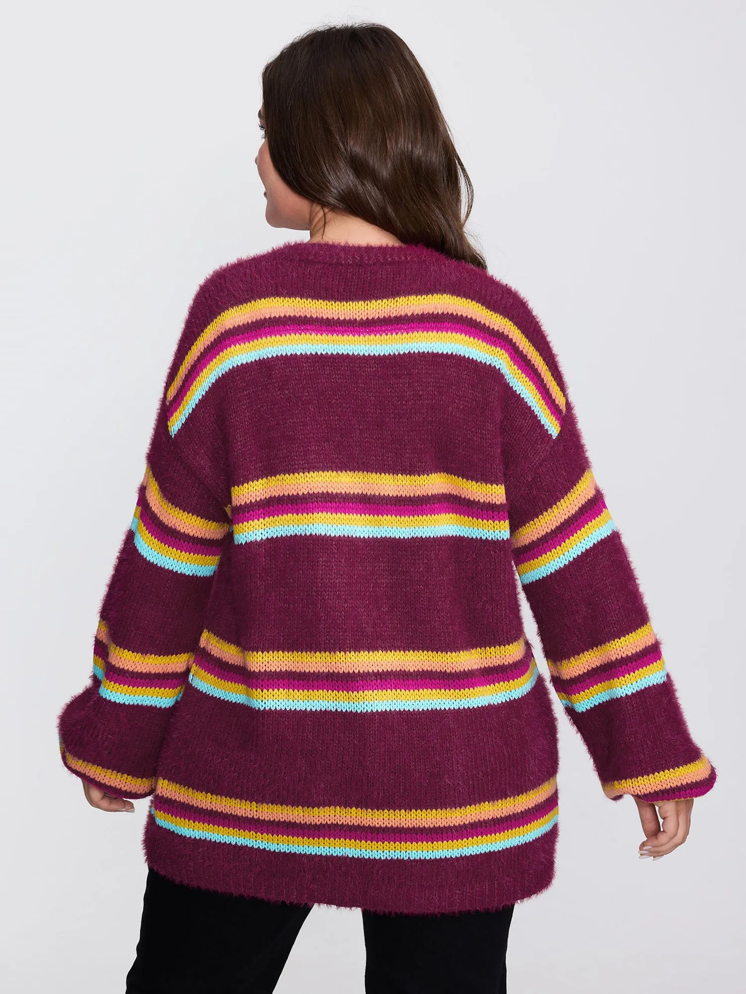 Colorful Stripe Furry Textured Knit Cardigan sold by Bloomchic product image thumbnail 4