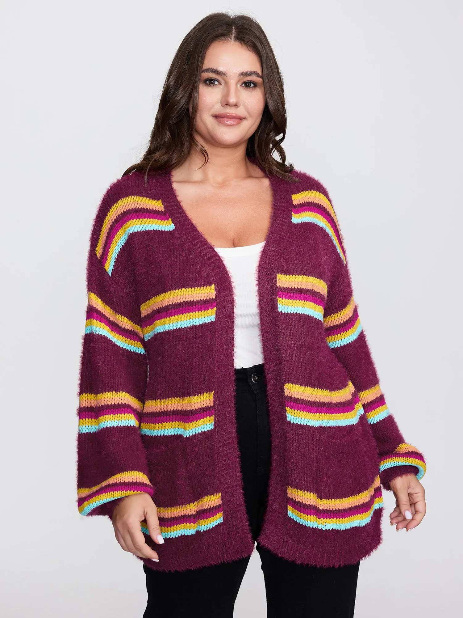 Colorful Stripe Furry Textured Knit Cardigan sold by Bloomchic product image thumbnail 2