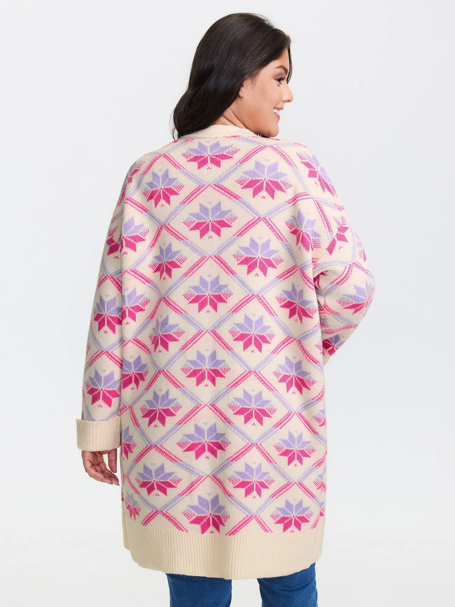 Geometric Snowflake Pattern Pockets Knit Cardigan sold by Bloomchic product image thumbnail 4