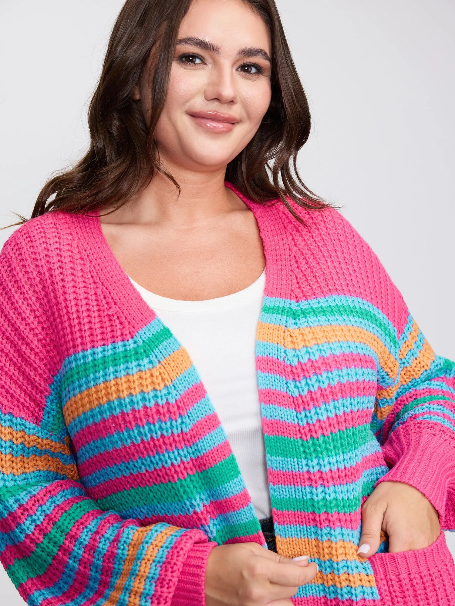 Colorful Stripe Pockets Knit Cardigan sold by Bloomchic product image thumbnail 2