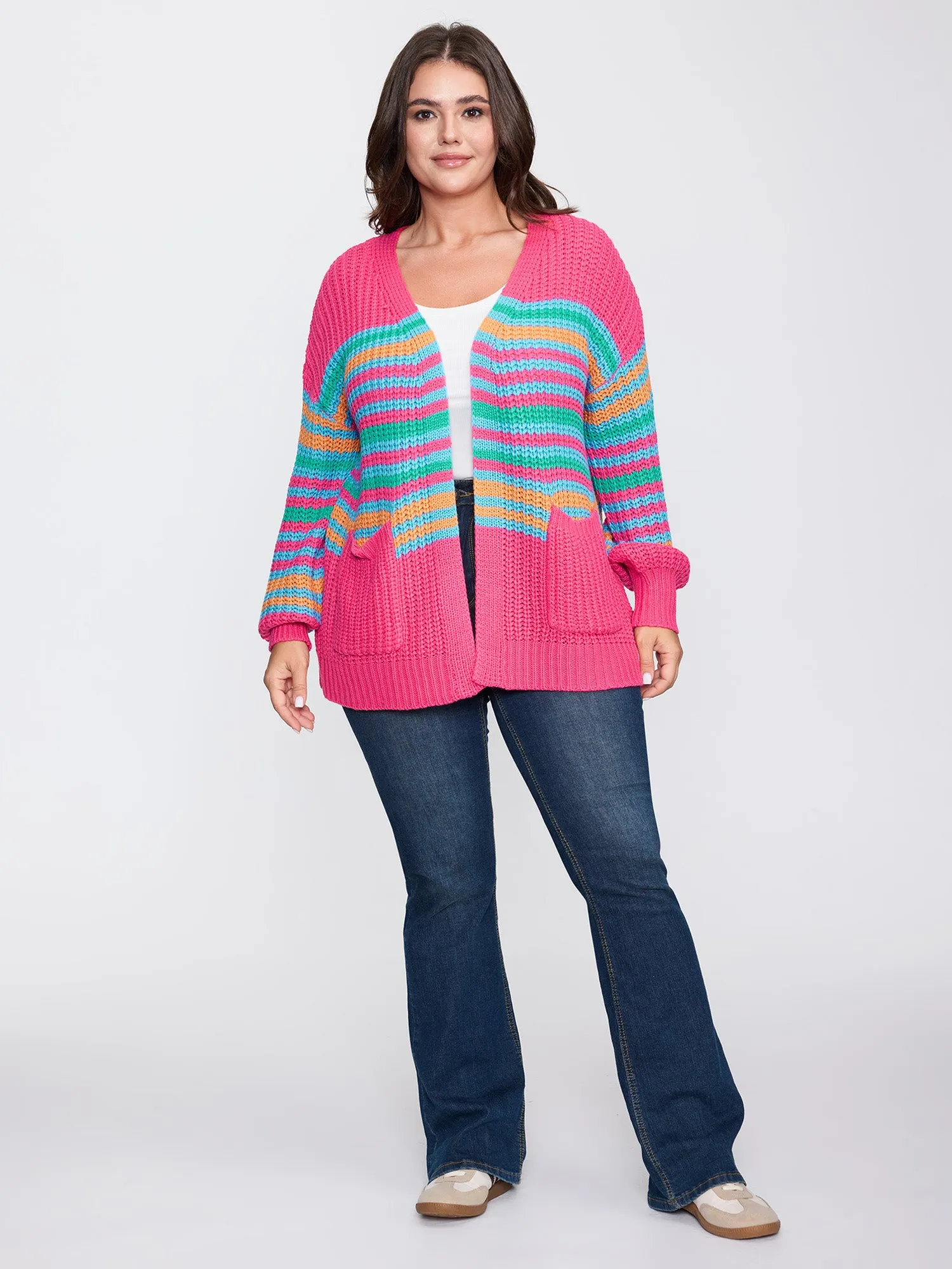 Colorful Stripe Pockets Knit Cardigan sold by Bloomchic product image thumbnail 3