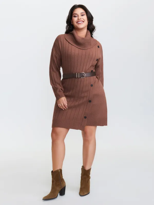 Textured Turtleneck Button Wrap Sweater Dress sold by Bloomchic
